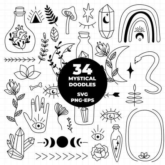 COD1407 - Magic svg Bundle, Witch item Svg, Magic bottle Svg, Witchy svg, Runes Svg, Mystical witchy svg bundle, Magic mushroom svg, Halloween svg, Skull and butterfly svg, Crystals svg