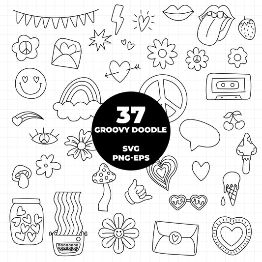 COD1408 - Retro Clipart, Boho Hippie Clipart Clipart, Groovy cliparts, scrapbook cliparts, Retro svg, hippie svg