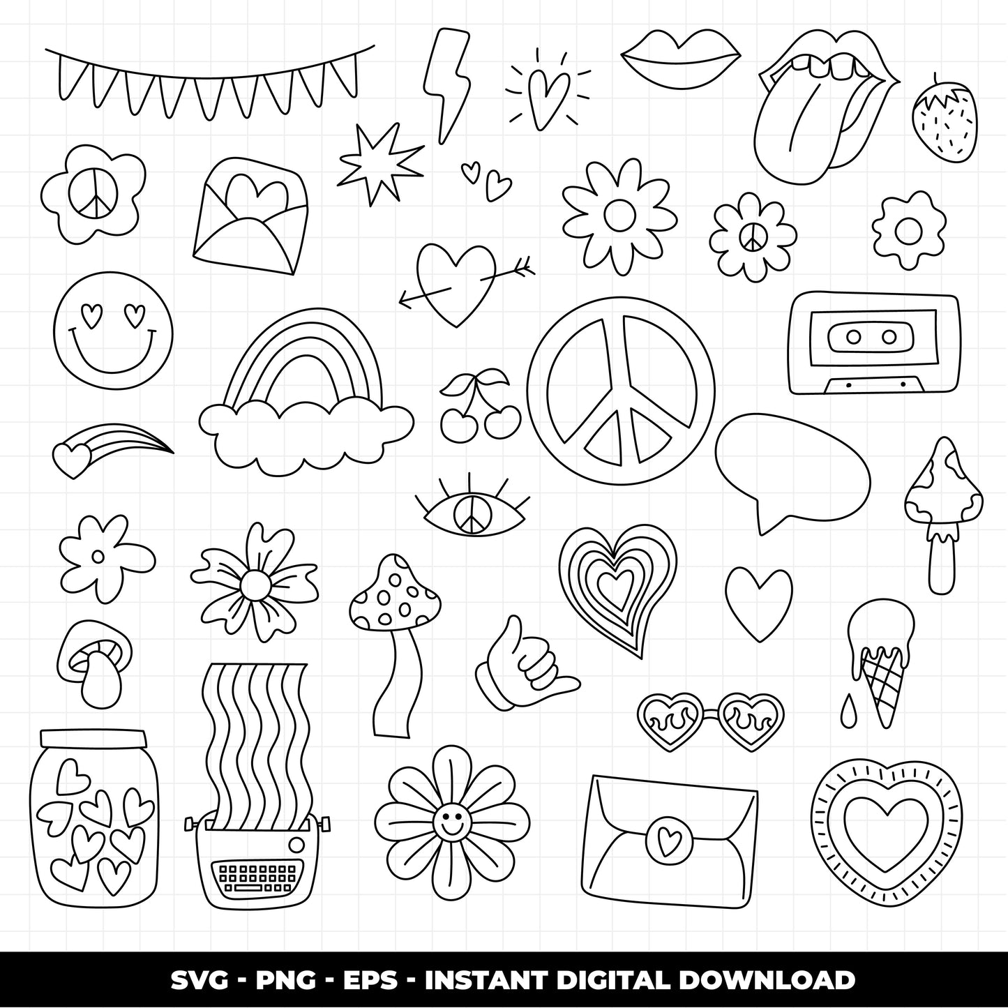 COD1408 - Retro Clipart, Boho Hippie Clipart Clipart, Groovy cliparts, scrapbook cliparts, Retro svg, hippie svg