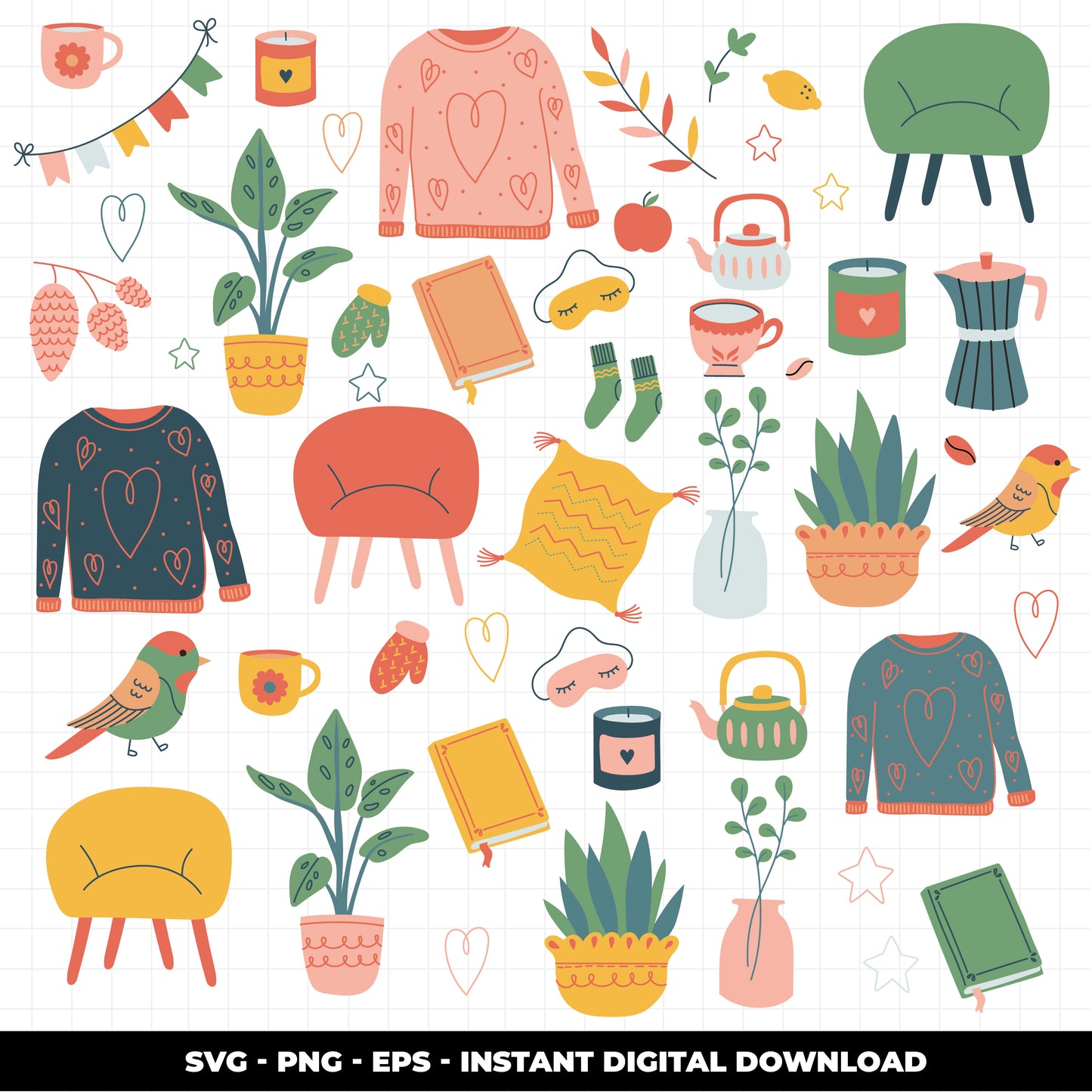 COD1409 - Autumn svg, fall clipart, Leaves clipart, Plants svg, fall svg, cozy doodle svg