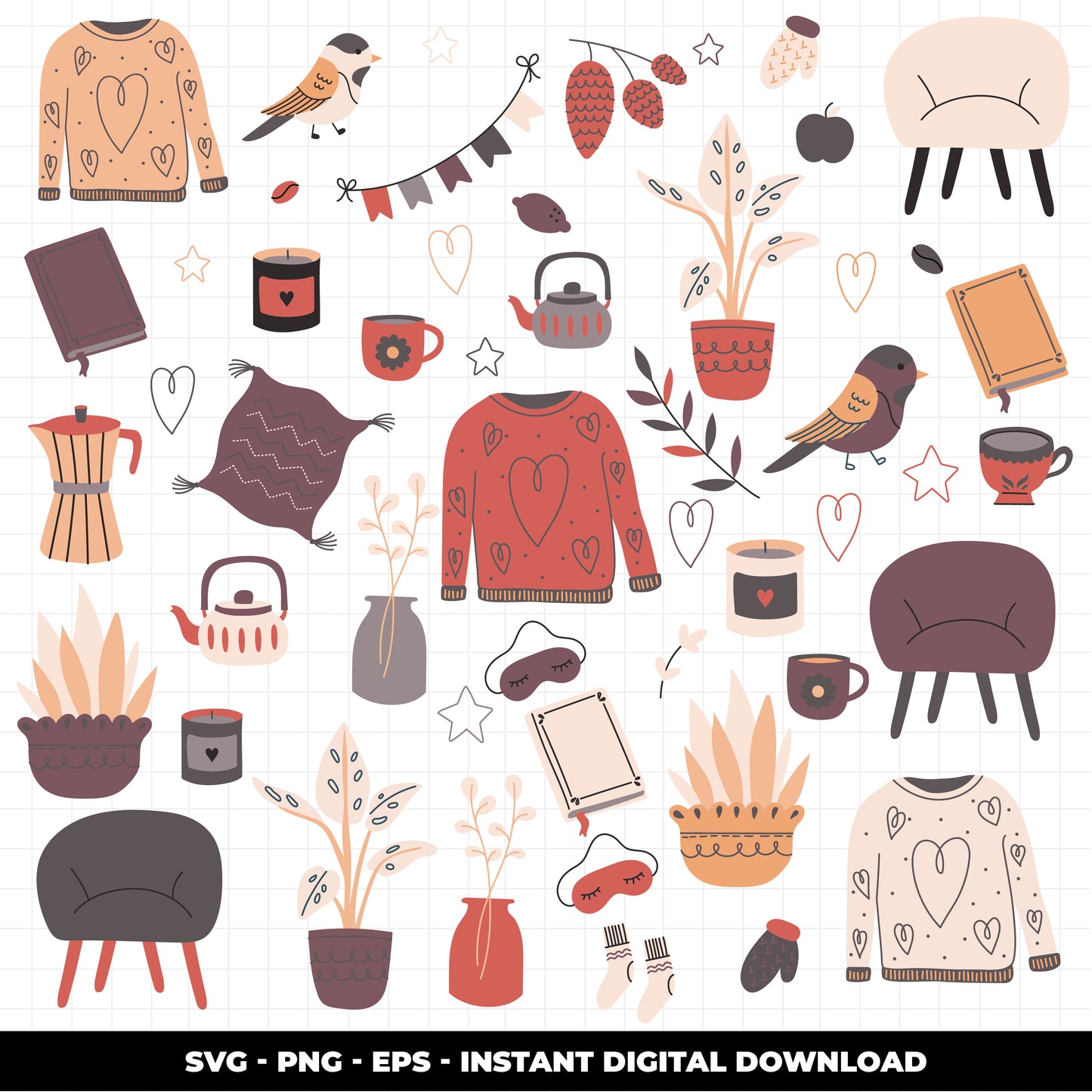 COD1410 - Autumn svg, fall clipart, Leaves clipart, Plants svg, fall svg, cozy doodle svg