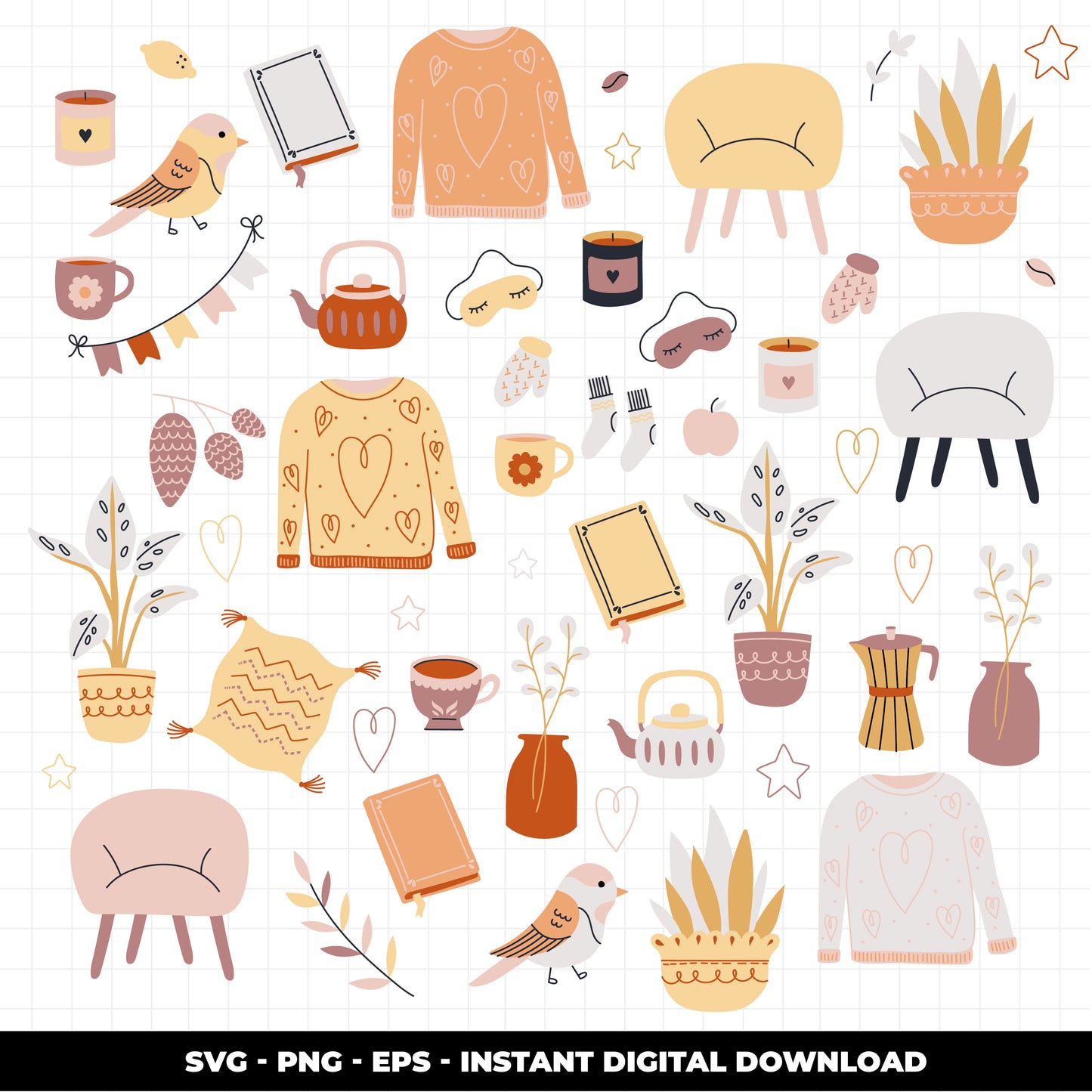 COD1411 - Autumn svg, fall clipart, Leaves clipart, Plants svg, fall svg, cozy doodle svg