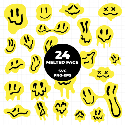COD1413 - Melted Face cliparts /Melt Smiley Face/ Happy Face Drip Doodle/face png/70's cliparts