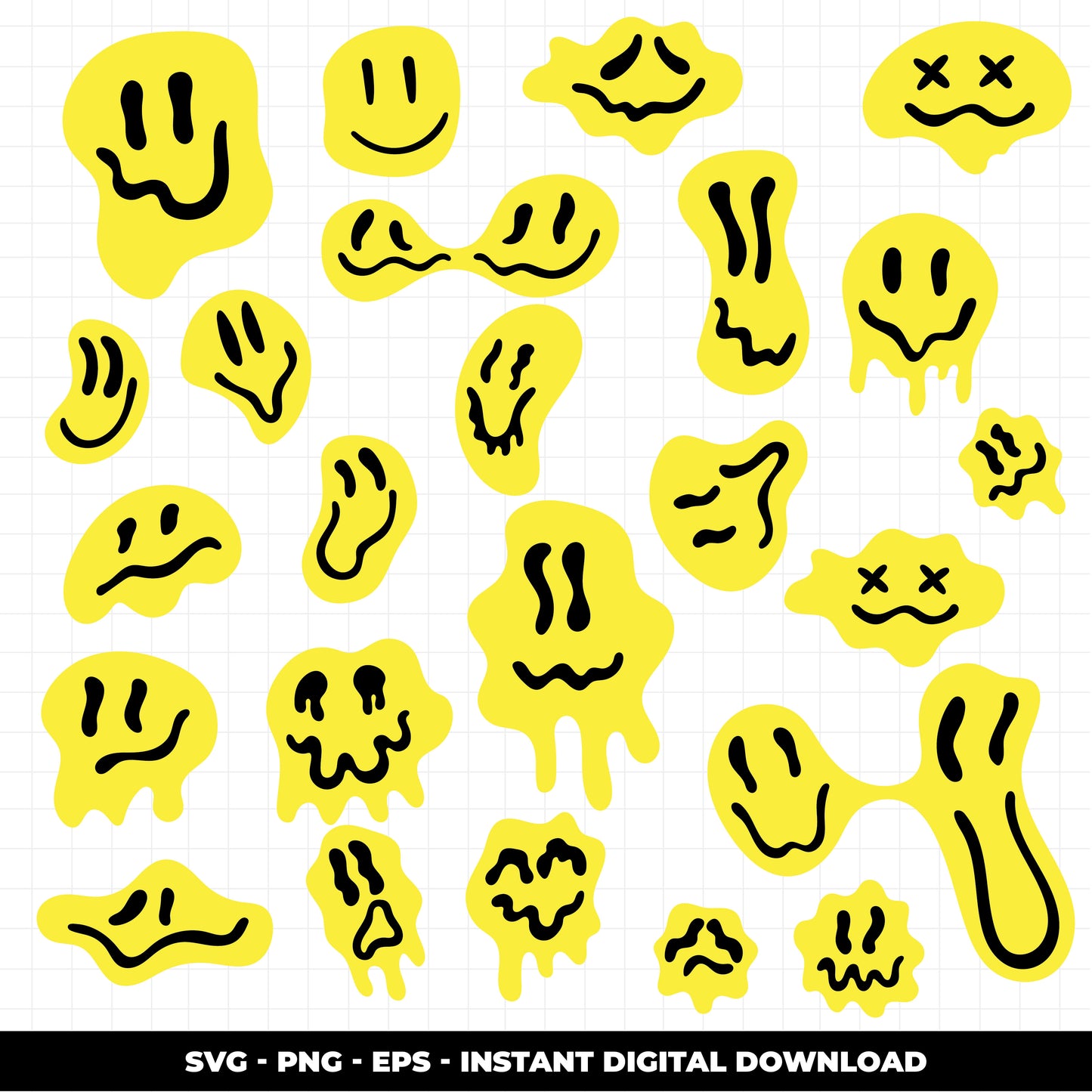COD1413 - Melted Face cliparts /Melt Smiley Face/ Happy Face Drip Doodle/face png/70's cliparts