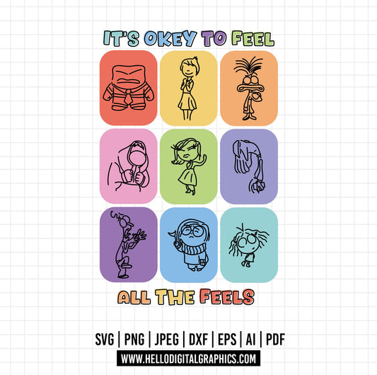 COD1458 - It's okay to feel all the feels svg, Anxiety Inside Out 2 svg, Inside Out 2 Clipart PNG