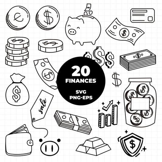 COD1474 - BUSINESS and FINANCES, SVG Doodle icon vectors. Idea Money Doodle Icons Clipart. Businessman Hand Drawn Line