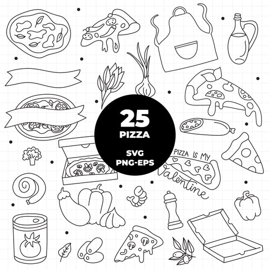 COD1479 - Pizza svg, SVG doodle vector icons, Ristorante Pizzeria Doodle Icons Clipart. Italy Illustration hand Drawin Line