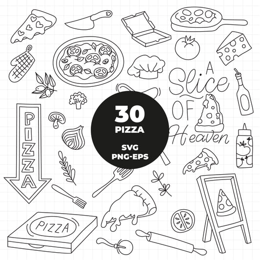 COD1480 - Pizza svg, SVG doodle vector icons, Ristorante Pizzeria Doodle Icons Clipart. Italy Illustration hand Drawin Line