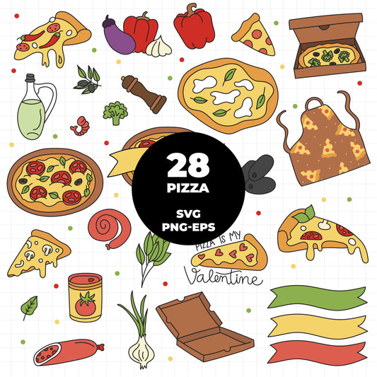 COD1481 - Pizza svg, SVG doodle vector icons, Ristorante Pizzeria Doodle Icons Clipart. Italy Illustration hand Drawin Line