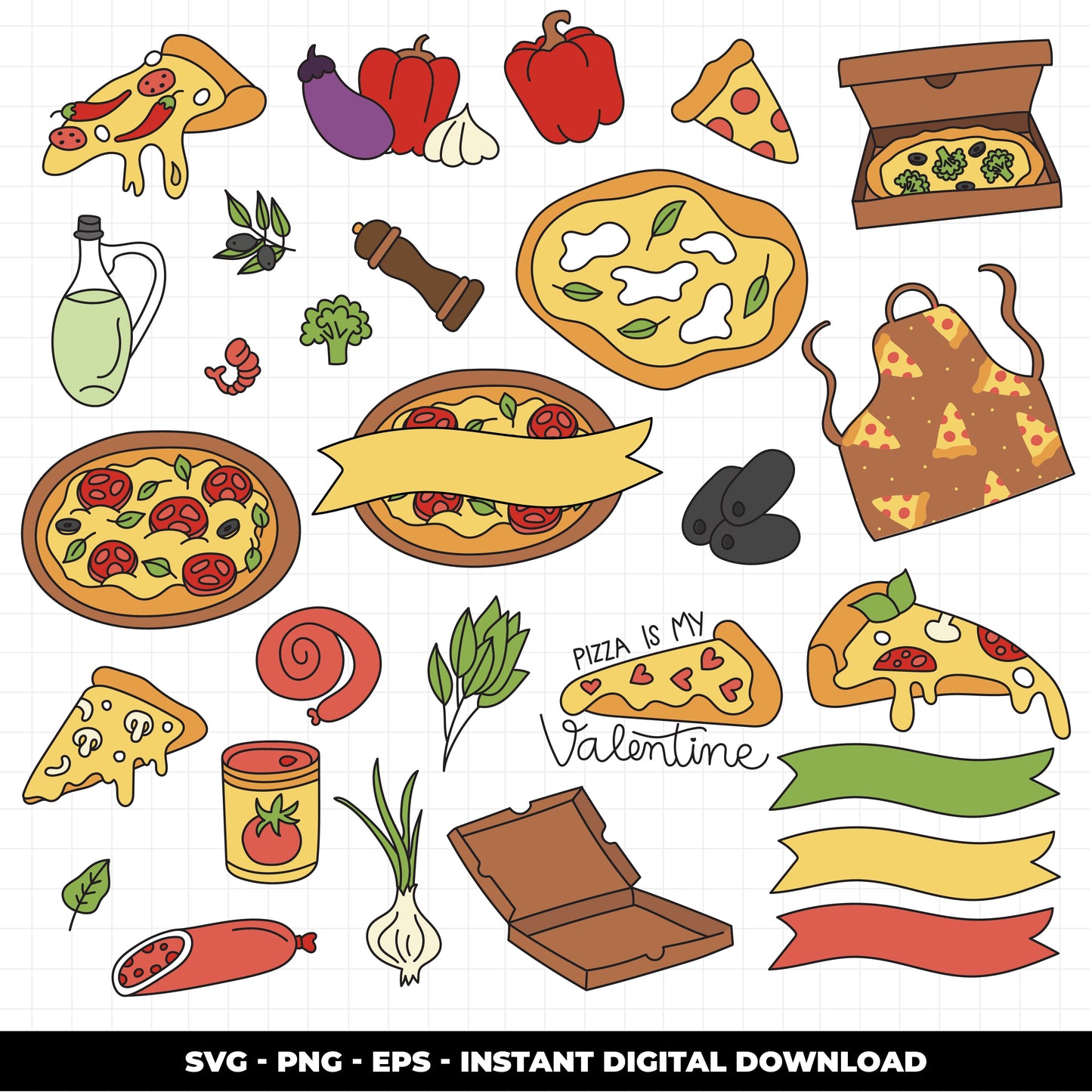 COD1481 - Pizza svg, SVG doodle vector icons, Ristorante Pizzeria Doodle Icons Clipart. Italy Illustration hand Drawin Line