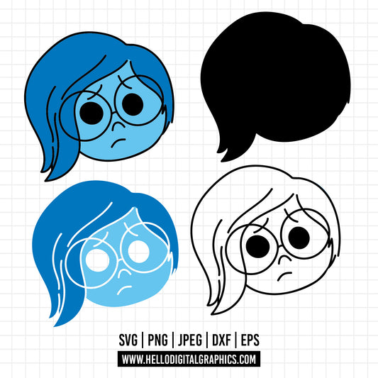 COD1489 - Sadness SVG, EPS, PNG - Inside Out 2 new Characters Clipart Vector. Emotions Inside Out 2 Clipart Vector. Sadness clipart