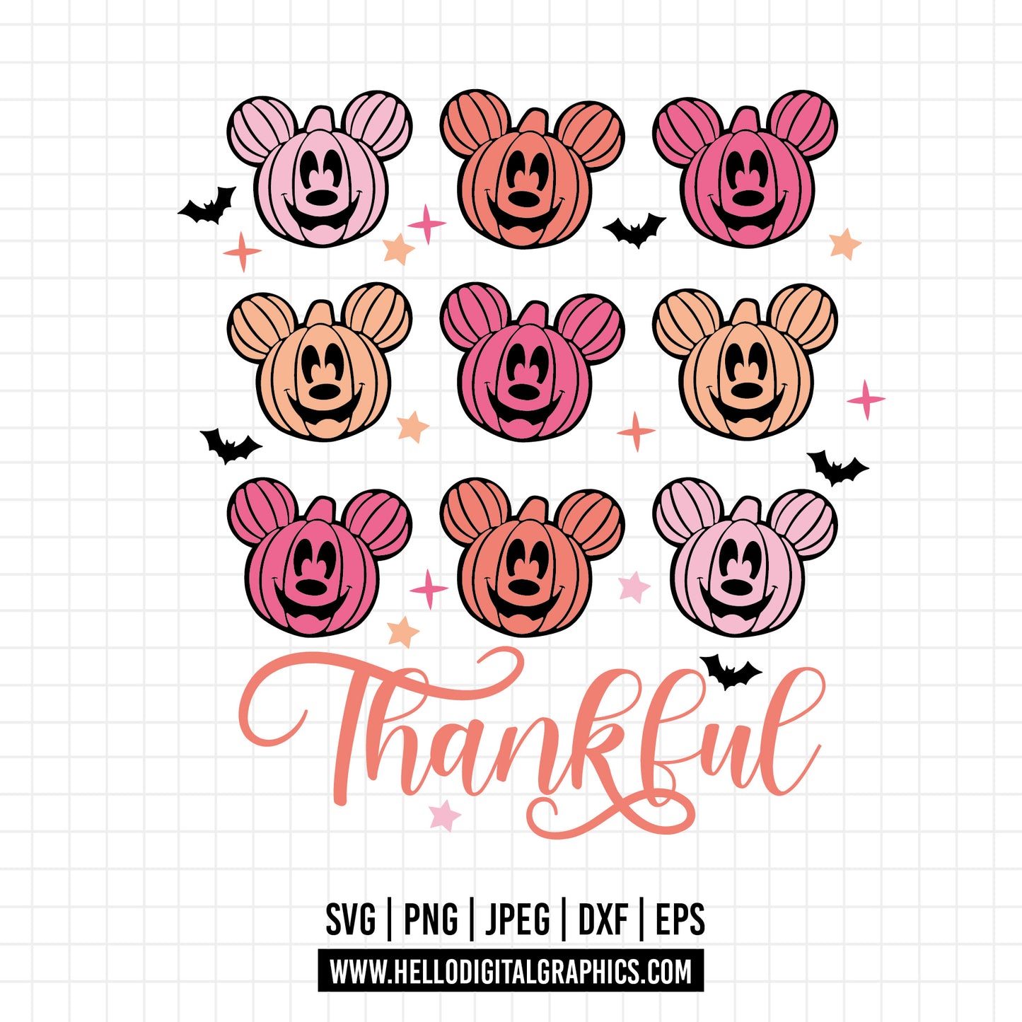 COD1541- Thankful svg, Halloween Pumpkin Mouse Head Svg, Trick Or Treat Svg, Halloween svg, Mickey svg, Disney svg