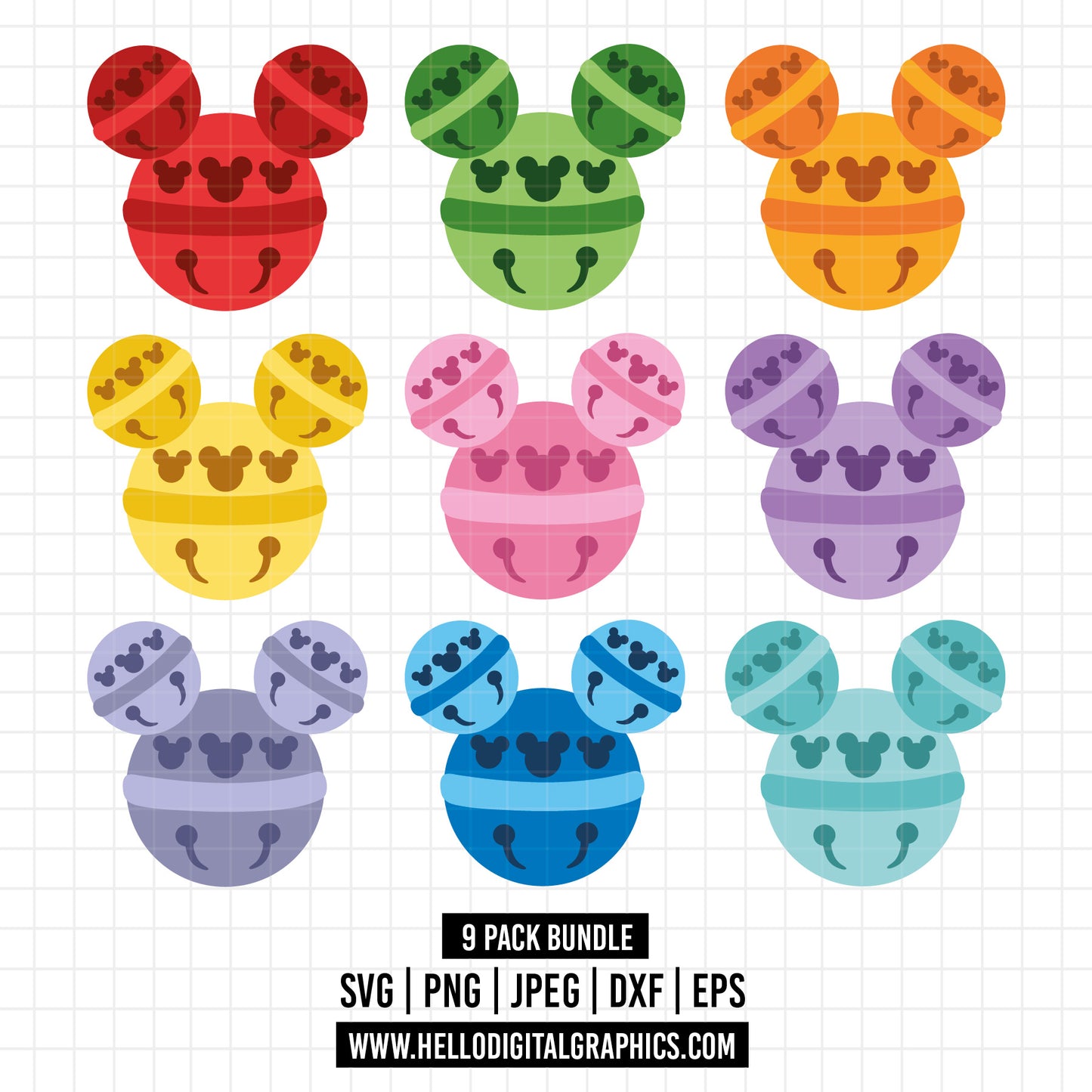 COD1576- Mickey Mouse Head Jingle Bells SVG, Inside out jingle bells Svg, cut files, Vector graphics, disney svg, christmas svg