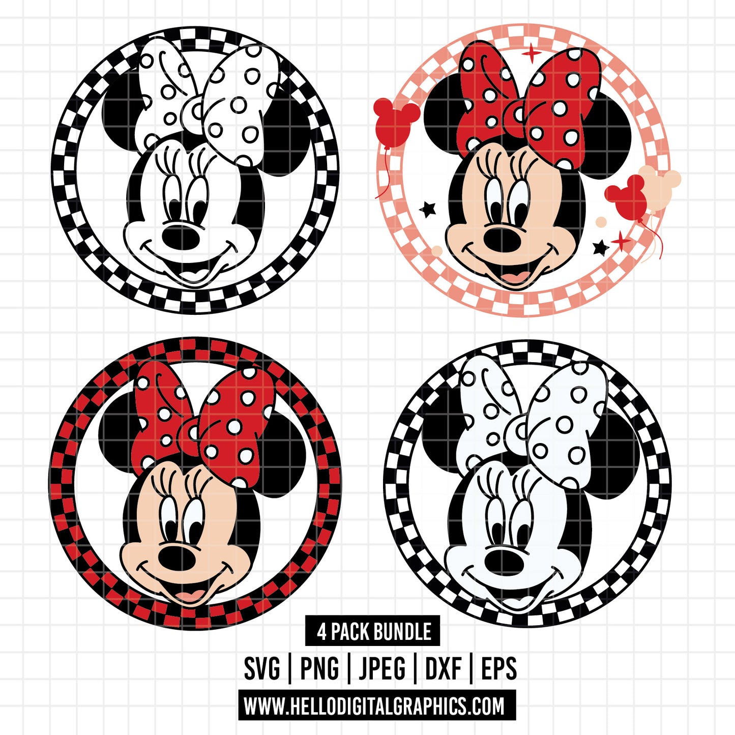 COD1591 -  Checkered Minnie Mouse svg, Movie, Retro, Ears Head, Svg Png Dxf Formats, Cut, Cricut, Silhouette