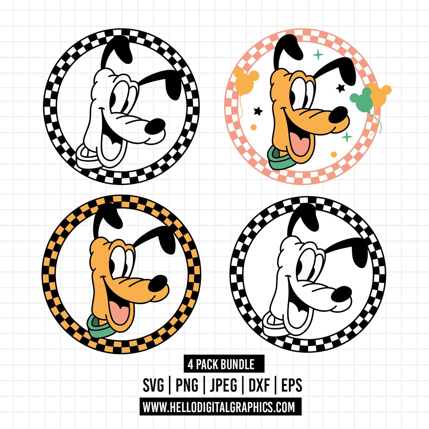 COD1615 -  Checkered Pluto svg, Movie, Retro, Ears Head, Svg Png Dxf Formats, Cut, Cricut, Silhouette