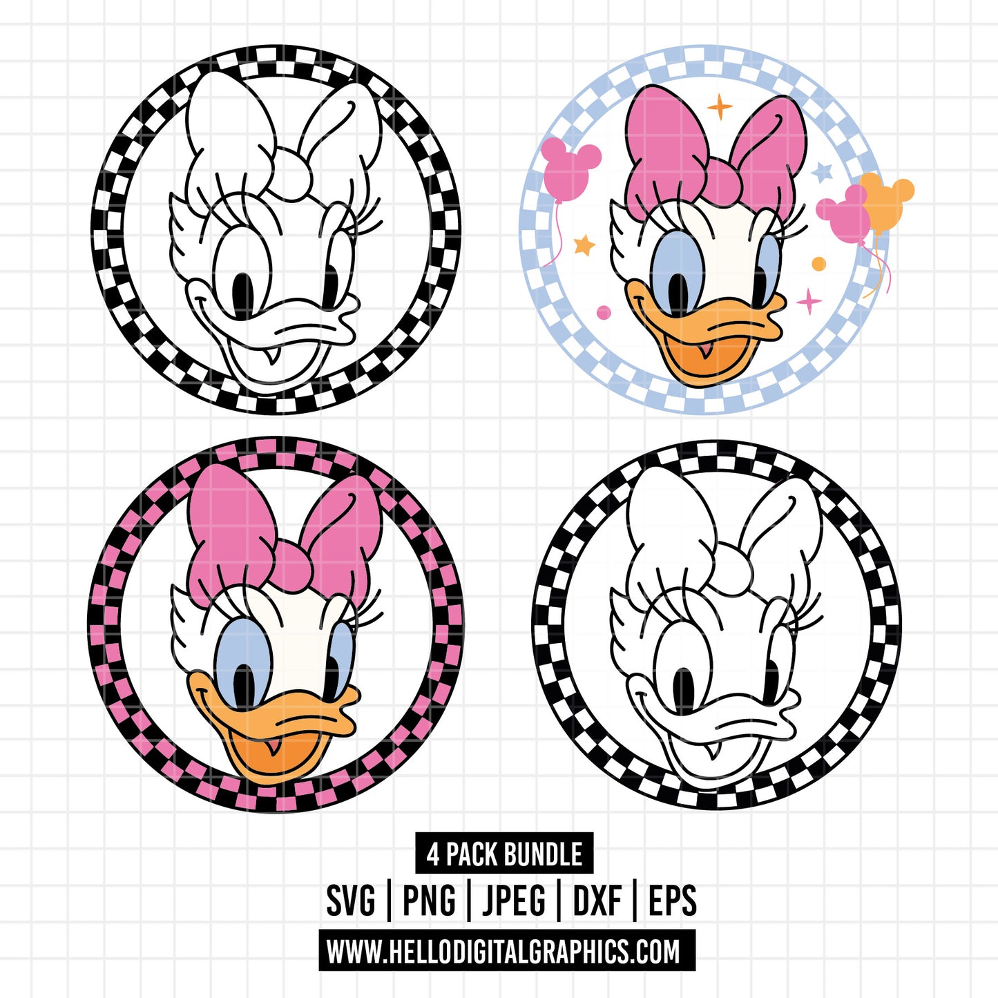 COD1622 -  Checkered Daisy svg, Movie, Retro, Ears Head, Svg Png Dxf Formats, Cut, Cricut, Silhouette