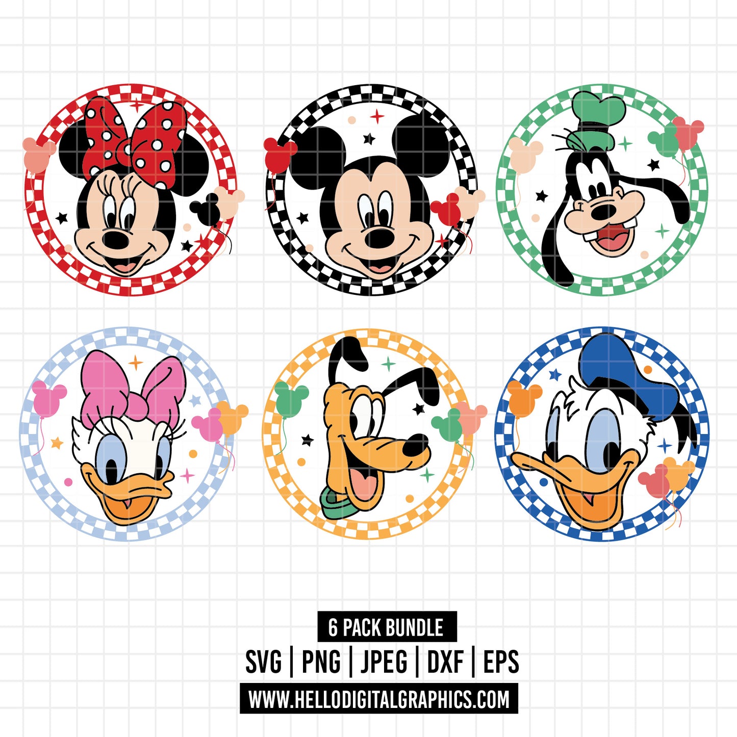 COD1636 - Checkered Daisy, Minnie, mickey, goofy, pluto, donald svg, Movie, Retro, Ears Head, Svg Png Dxf Formats, Cut, Cricut, Silhouette