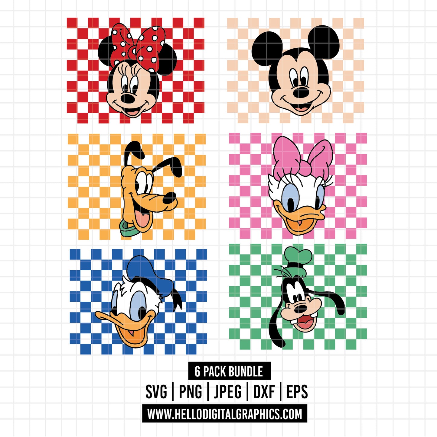 COD1638 - Checkered Daisy, Minnie, mickey, goofy, pluto, donald svg, Movie, Retro, Ears Head, Svg Png Dxf Formats, Cut, Cricut, Silhouette