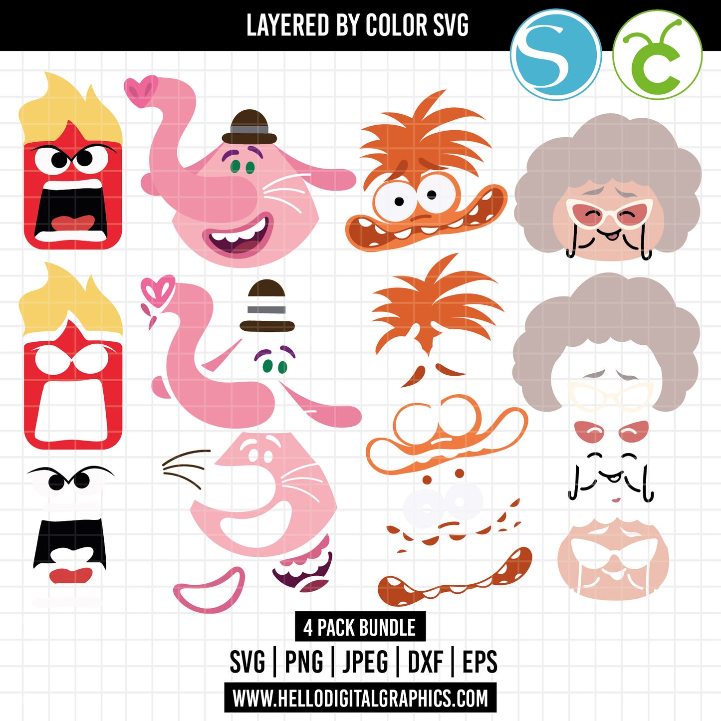 COD1643 - Layered SVG, Inside out 2 svg, inside out clipart, anger svg, anxiety svg, nostalgia svg, bing bong svg, layered by color, silhouette