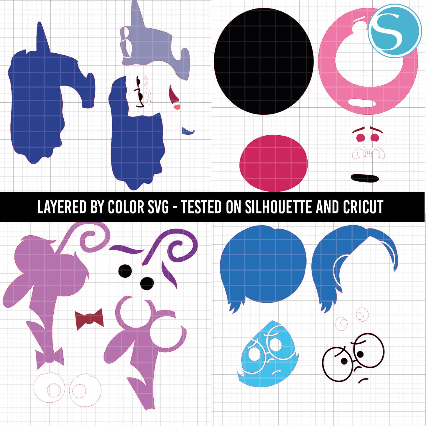 COD1644 - Layered SVG, Inside out 2 svg, inside out clipart, sadness svg, ennui svg, fear svg, embarrassment svg, layered by color, silhouette