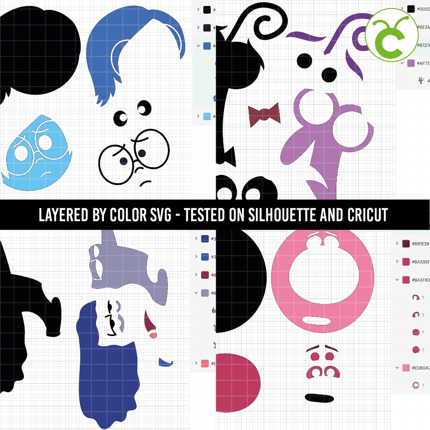 COD1644 - Layered SVG, Inside out 2 svg, inside out clipart, sadness svg, ennui svg, fear svg, embarrassment svg, layered by color, silhouette