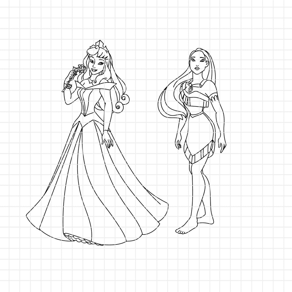 COD1655 Disney Princess outline svg bundle, 14 princess SVG, Princess