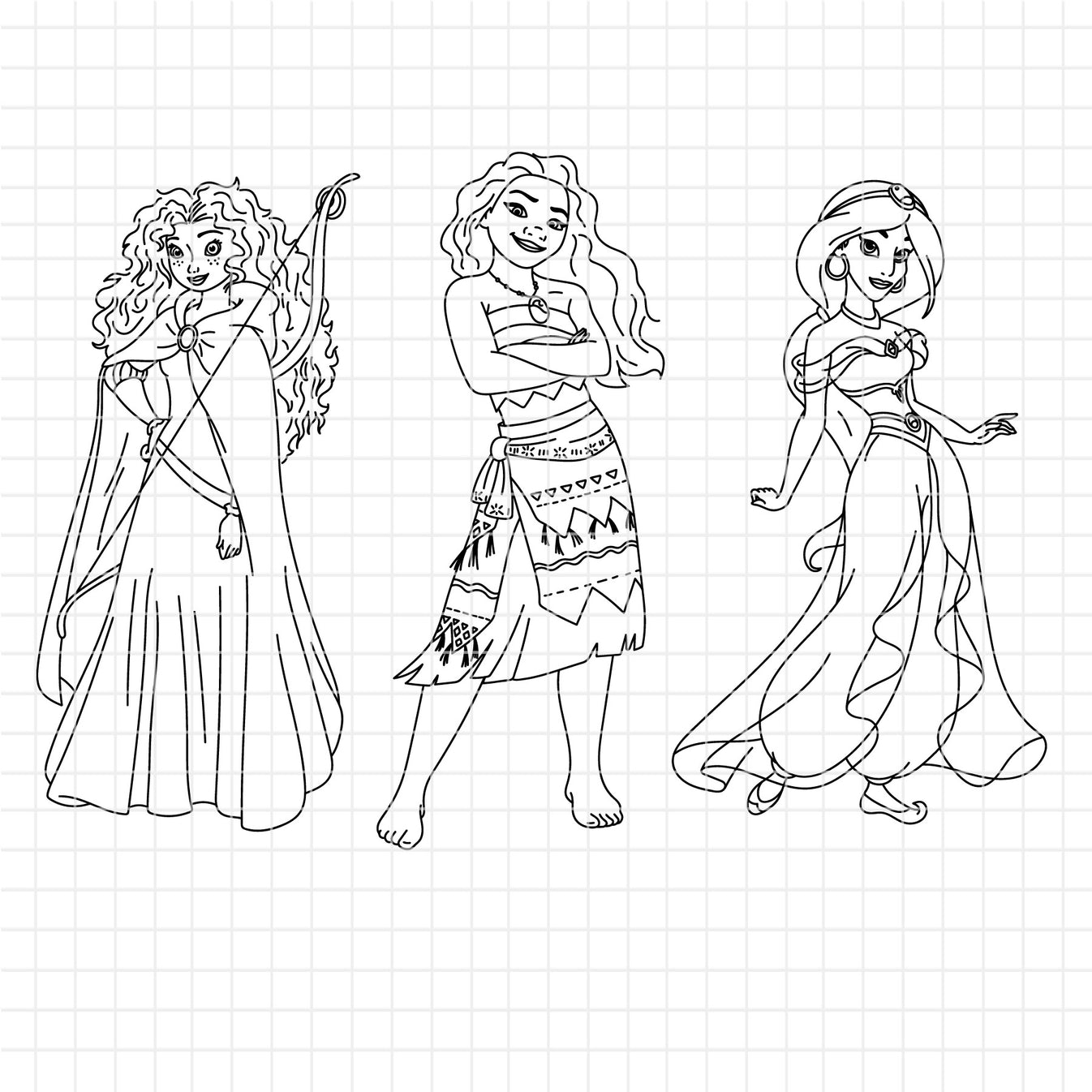 COD1655 Disney Princess outline svg bundle, 14 princess SVG, Princess ...