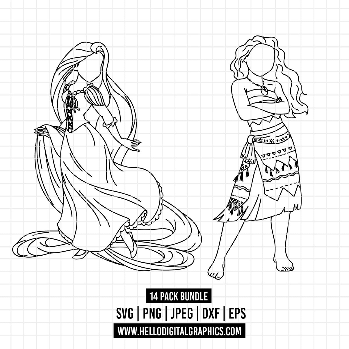 COD1656 Disney Princess outline svg bundle, 14 princess SVG, Princess ...