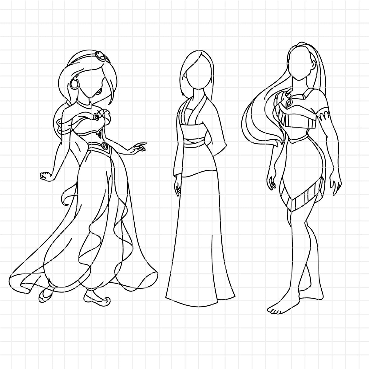 COD1656 Disney Princess outline svg bundle, 14 princess SVG, Princess ...