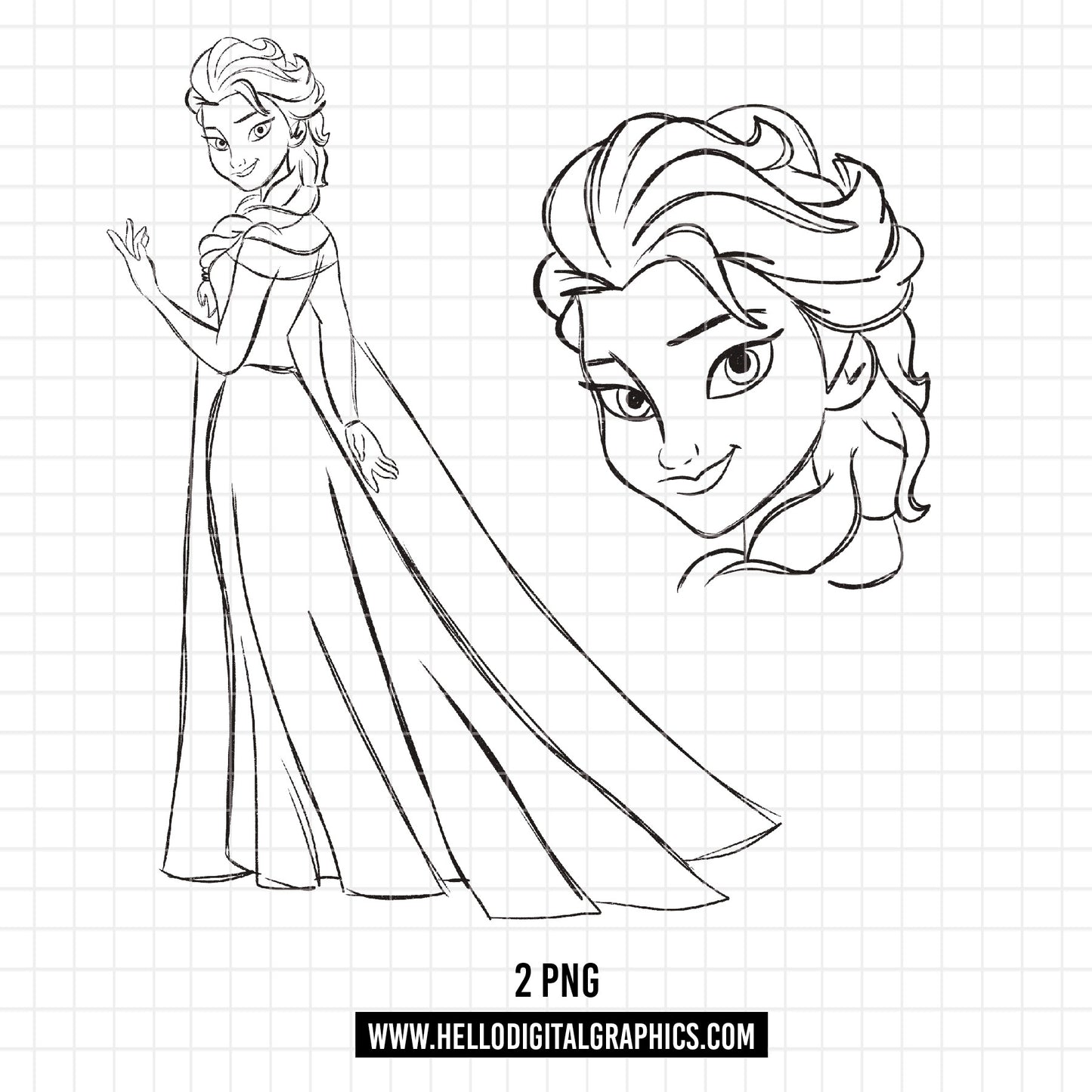 COD1657- Frozen sketch png, Elsa png, Princess png, Disney sketch png, PNG Princess Sketch , Princess outline