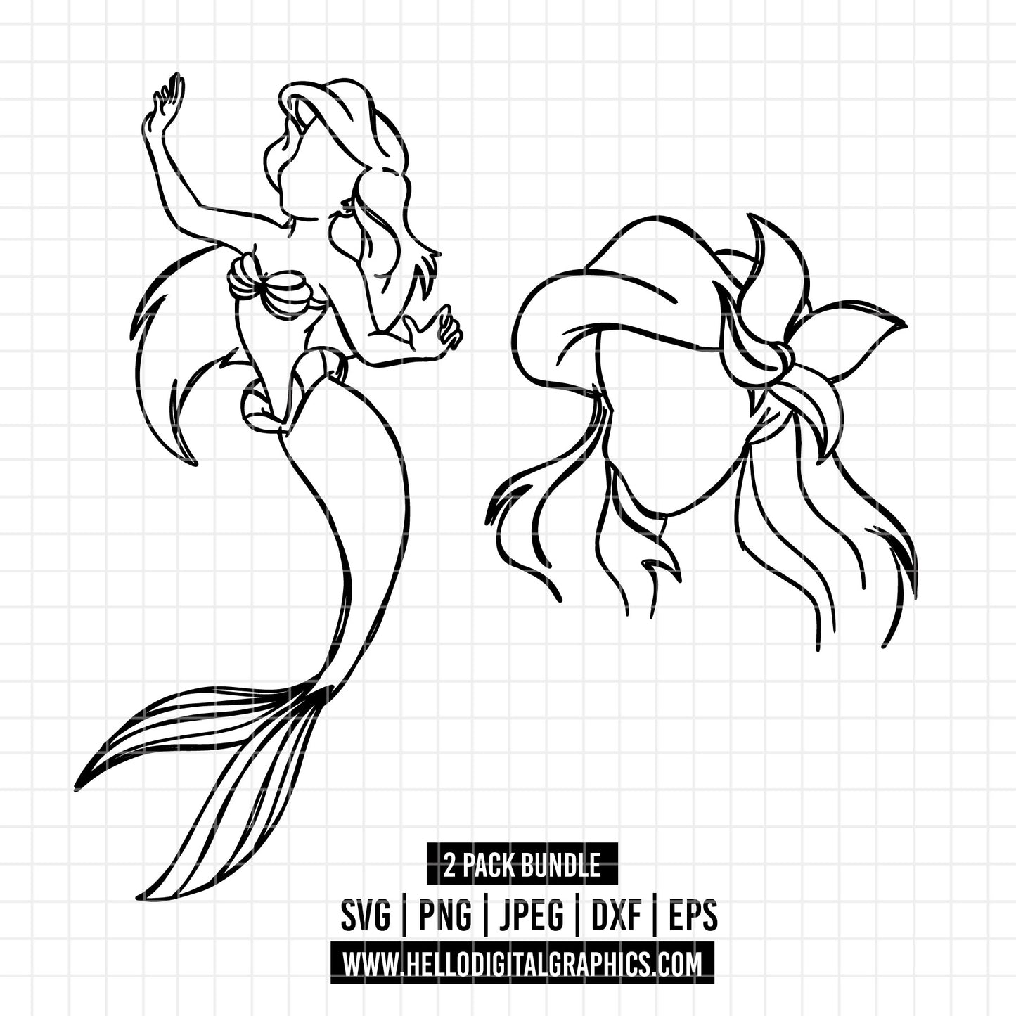 COD1664- Little Mermaid svg, Ariel svg, Outline Svg, Princess svg, disney svg, Cricut, Silhouette