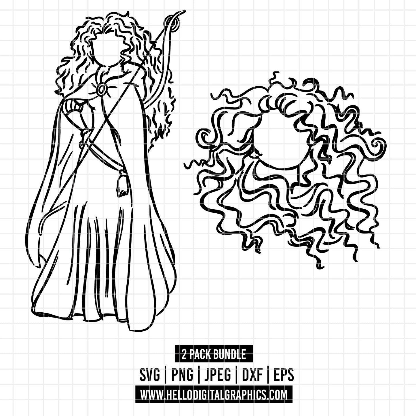 COD1668- Brave svg, merida svg, princess merida & co svg, princess svg, disney svg, outline svg, cut files for cricut, silhouette