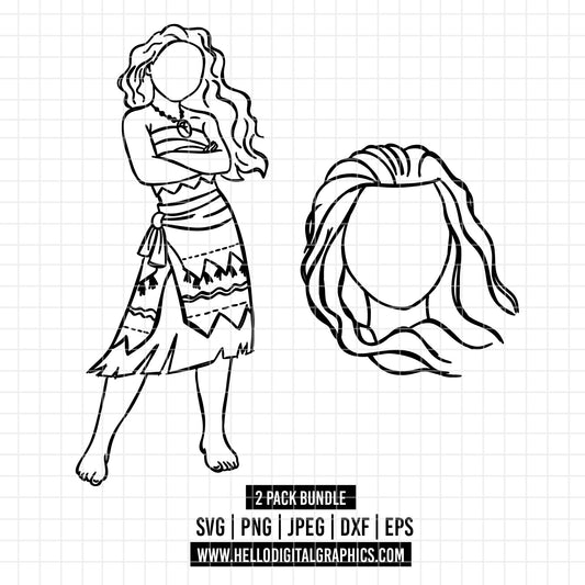 COD1670 - Moana SVG Clipart, Princess SVG, Princess cliparts Files for Cricut Silhouette