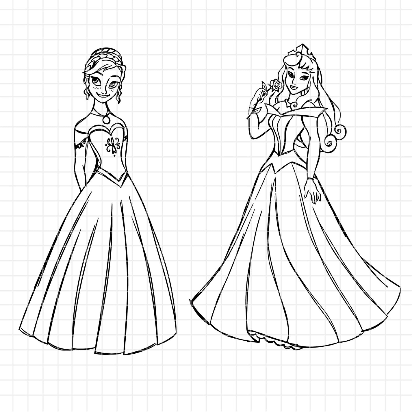 COD1673 Disney Princess outline svg bundle, 14 princess SVG, Princess