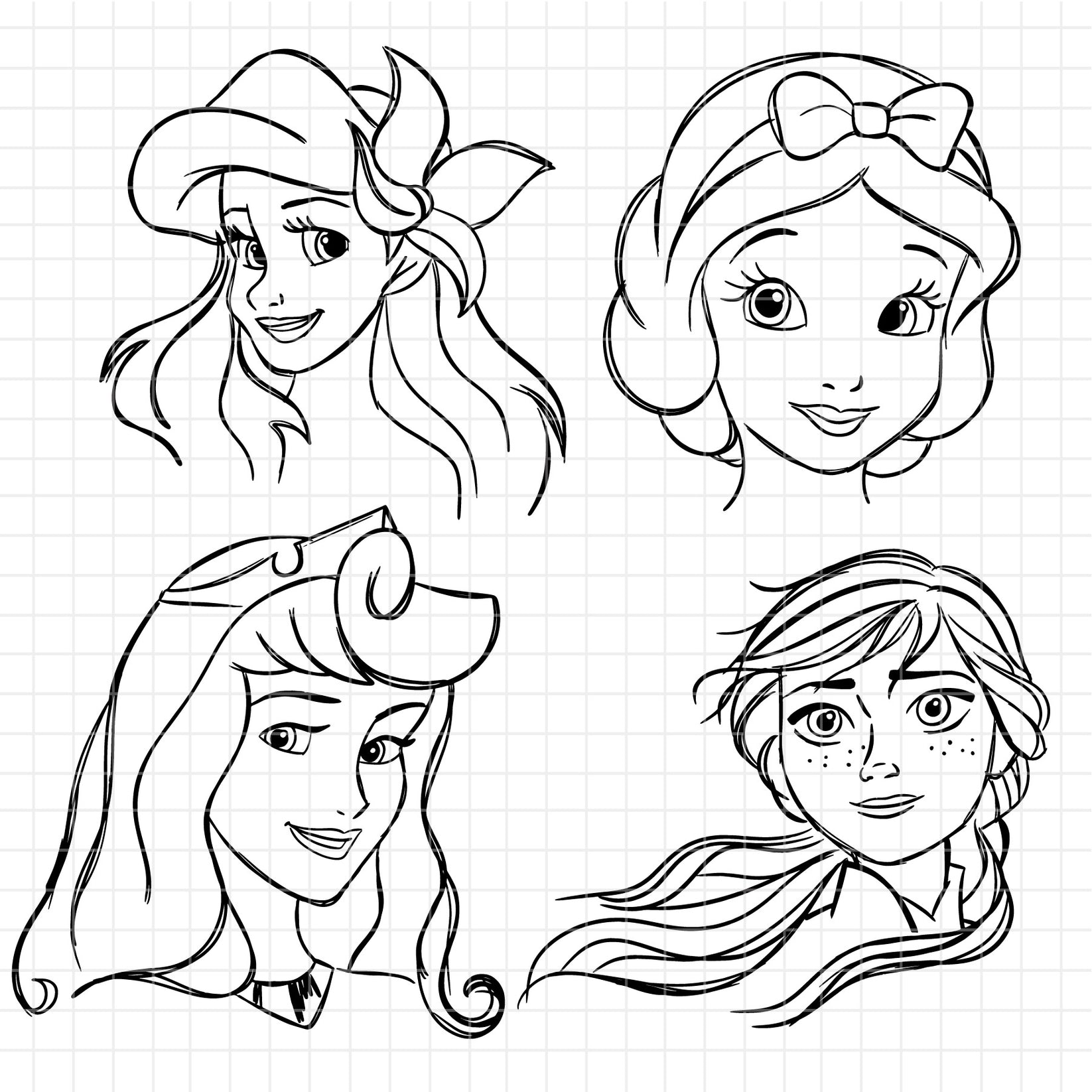 COD1674 Disney Princess outline svg bundle, 14 princess SVG, Princess