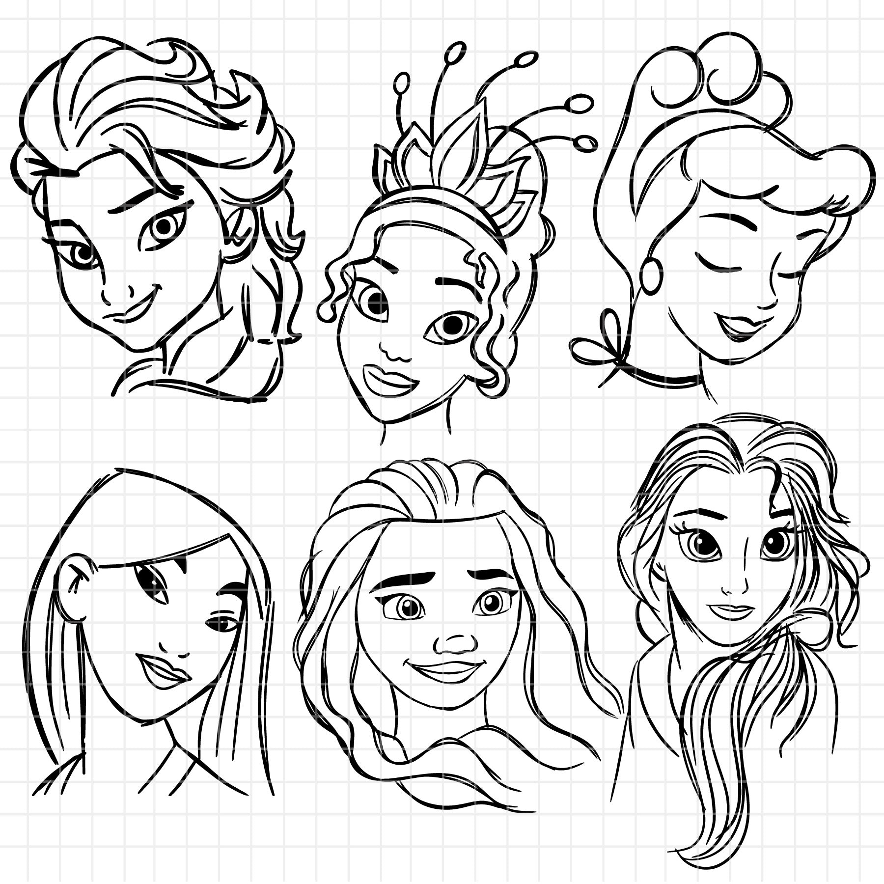 COD1674 Disney Princess outline svg bundle, 14 princess SVG, Princess ...