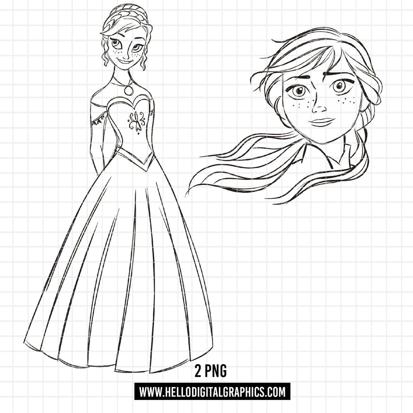 COD1682- Frozen png, Anna png,  Princess sketch png, Disney png