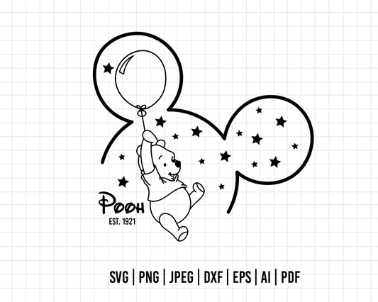 COD171-Winnie the pooh svg, winnie the pooh fly svg, outline, disney svg, Pooh face svg, bear Png