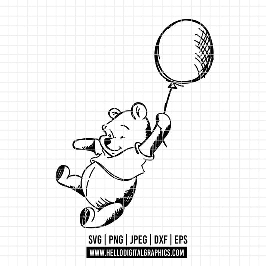 COD1721 - Winnie the pooh svg, Winnie The Pooh With Balloon, Pooh Party Supplies