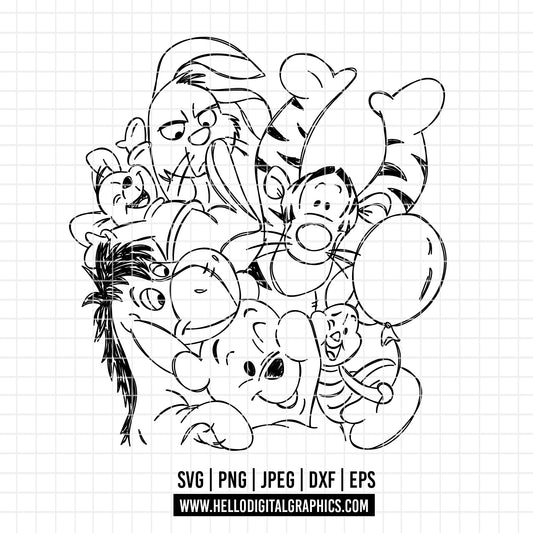 COD1723 - Classic Winnie the pooh svg, pooh sketch svg, Disney svg, party pooh svg