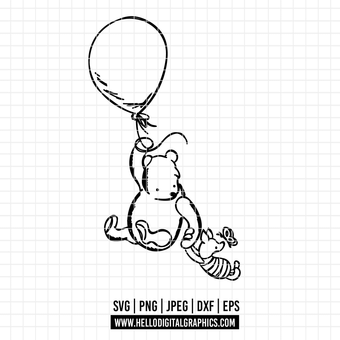 COD1727 - Winnie the pooh svg, Winnie The Pooh With Balloon, Pooh Party Supplies