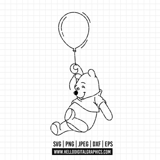 COD1731 - Winnie the pooh svg, Winnie The Pooh With Balloon, Pooh Party Supplies