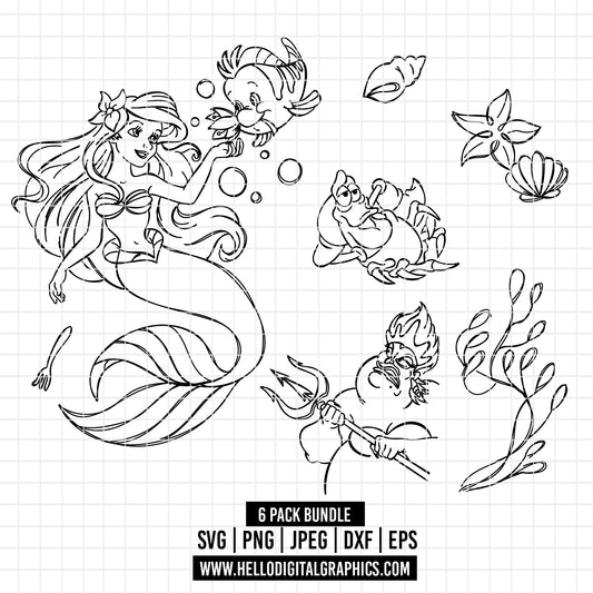 COD1846 - Little Mermaid svg, Ariel svg, Outline Svg, Princess svg, disney svg, Cricut, Silhouette