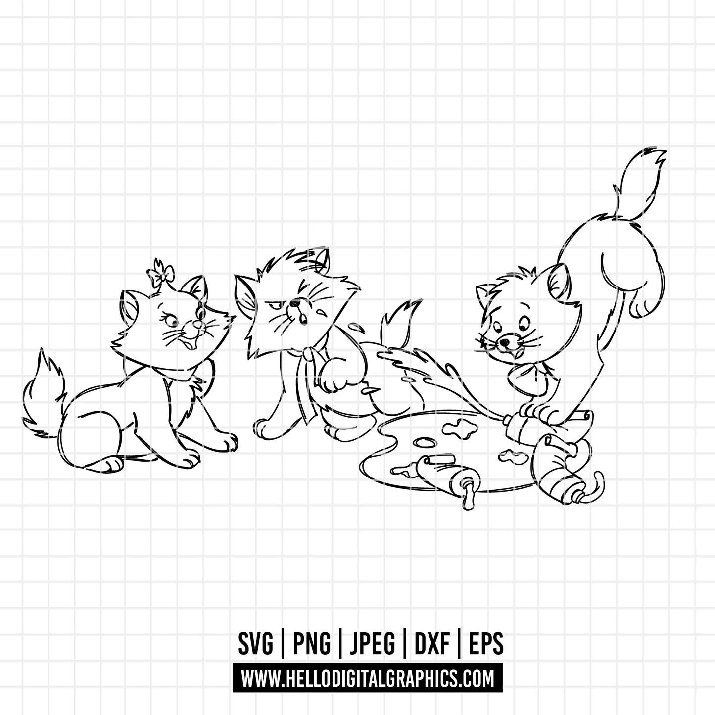 COD1851 - The aristocats SVG, EPS, PNG - The aristocats clipart vector. Kitten marie, toulouse and berlioz clipart pack bundle svg