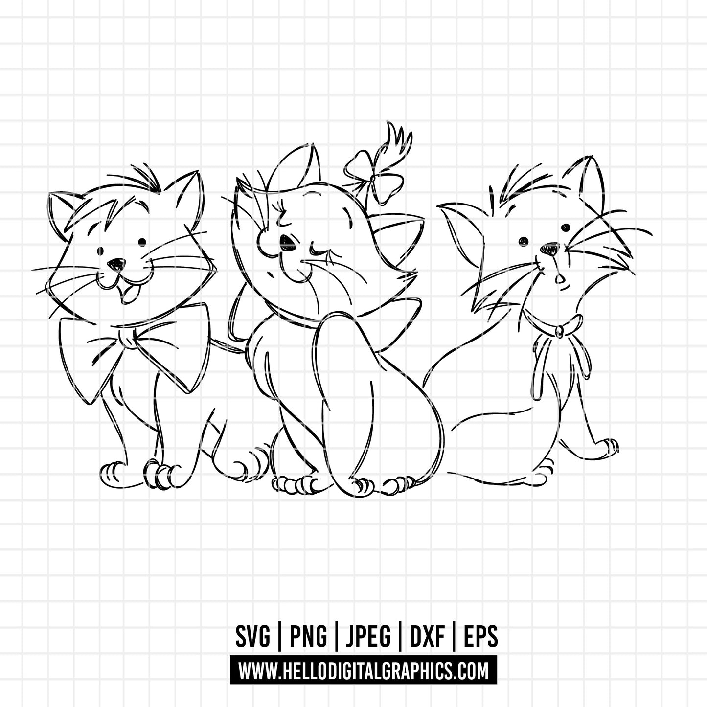 COD1852 - The aristocats SVG, EPS, PNG - The aristocats clipart vector. Kitten marie, toulouse and berlioz clipart pack bundle svg