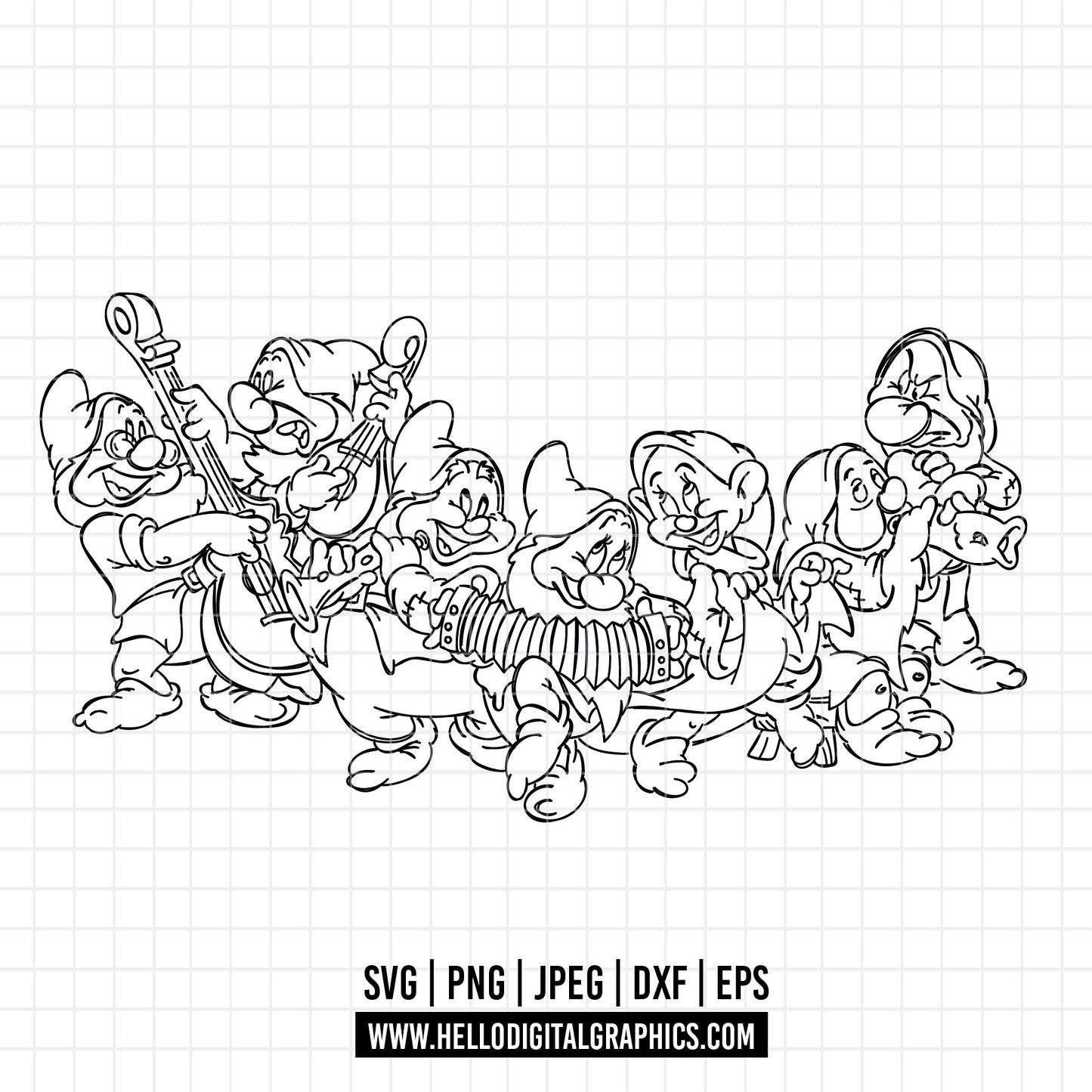 COD1872 - Snow White svg, Princess SVG, Snow White and the Seven Dwarfs svg, Cricut, Silhouette, outline svg, disney svg