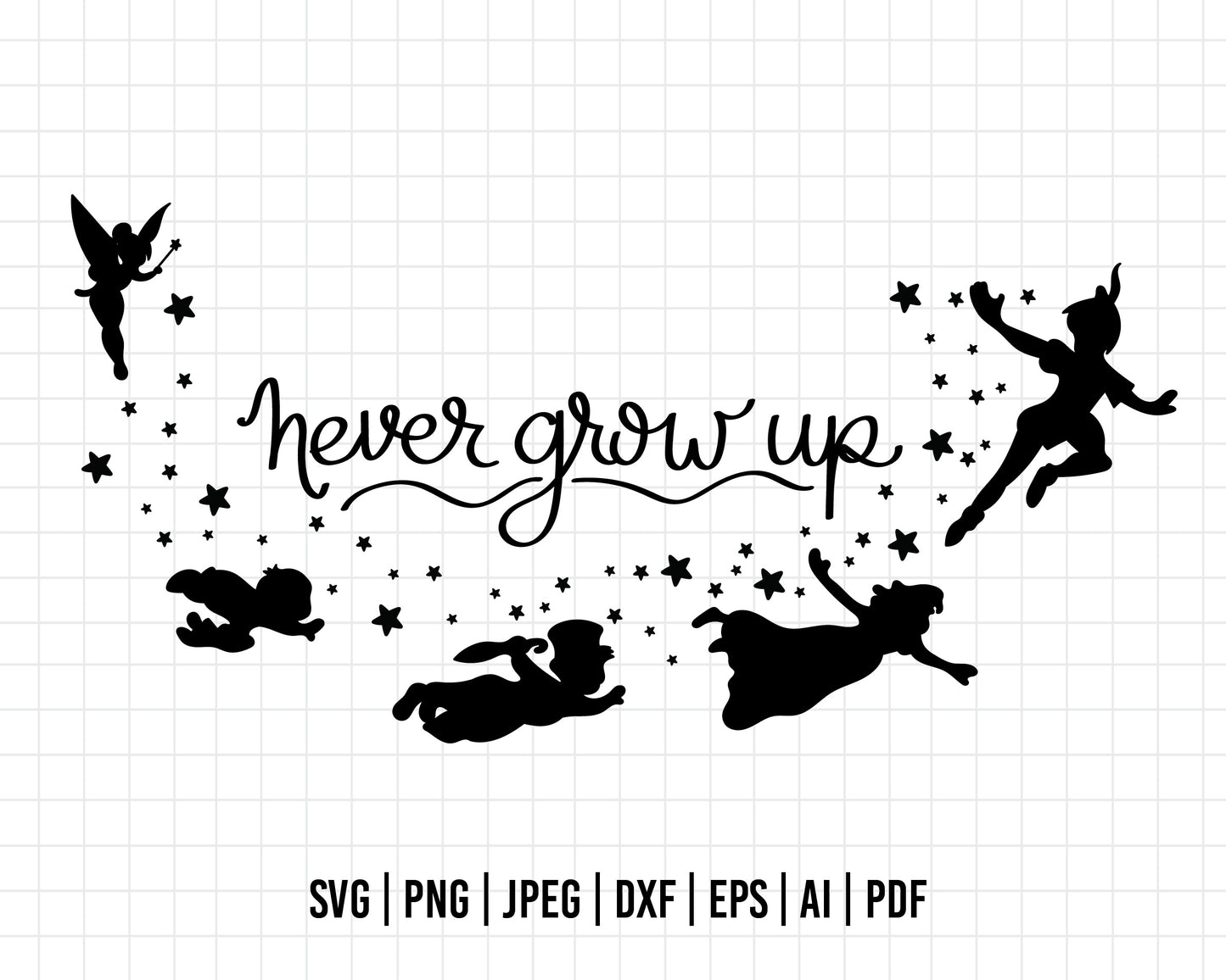 COD19- Never grow up svg, peter pan svg, disney svg, tinker bell svg, cricut, silhouette
