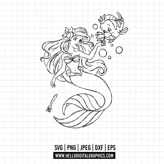 COD1917- Little Mermaid svg, Ariel svg, Outline Svg, Princess svg, disney svg, Cricut, Silhouette