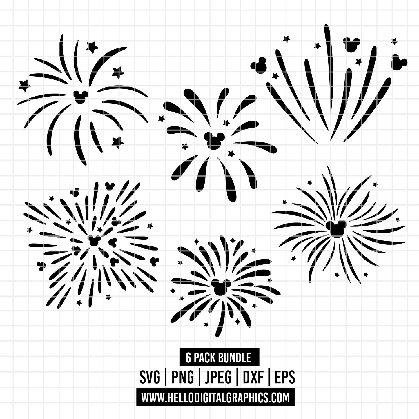 1929 Mickey Head Fireworks SVG, fireworks SVG and PNG Download for cricut and silhouette cutting files for cricut silhouette