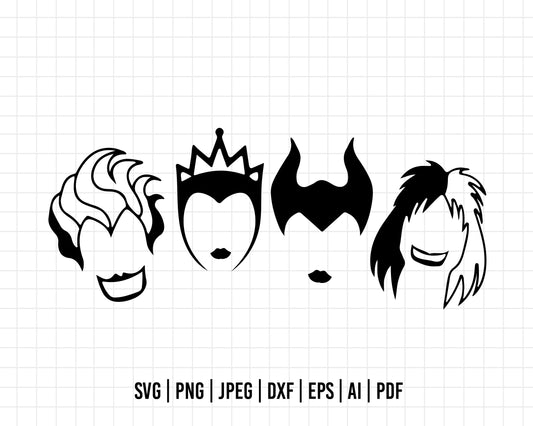 COD195- Villains svg, Maleficent Cruella Ursula Evil Queen , disneyland ears , cut file silhouette outline, disney svg